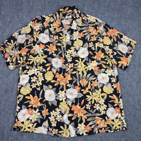 Brioni Shirt Mens XL Black Tropical Hawaiian Button Luxury Resort Camp Italian